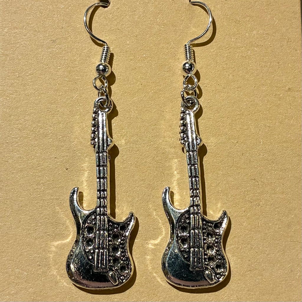 Silver Bass Guitar Earrings